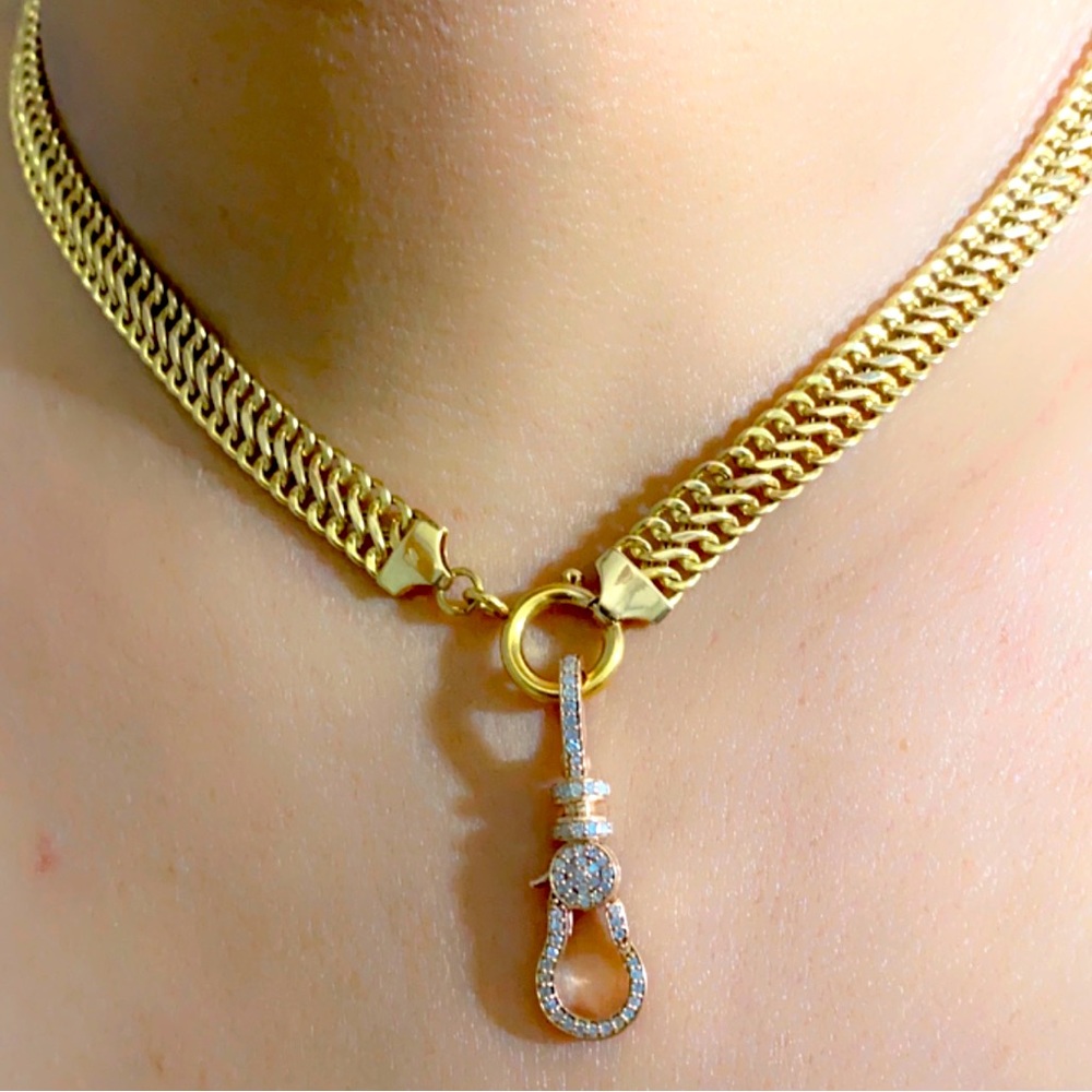 14k gold link necklace and diamond Cham connector
